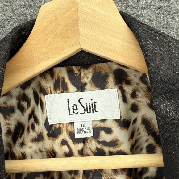 Le Suit Blazer Women 14 Gray Button Up Collared Long Sleeve Lined Classic Fit - Picture 3 of 7